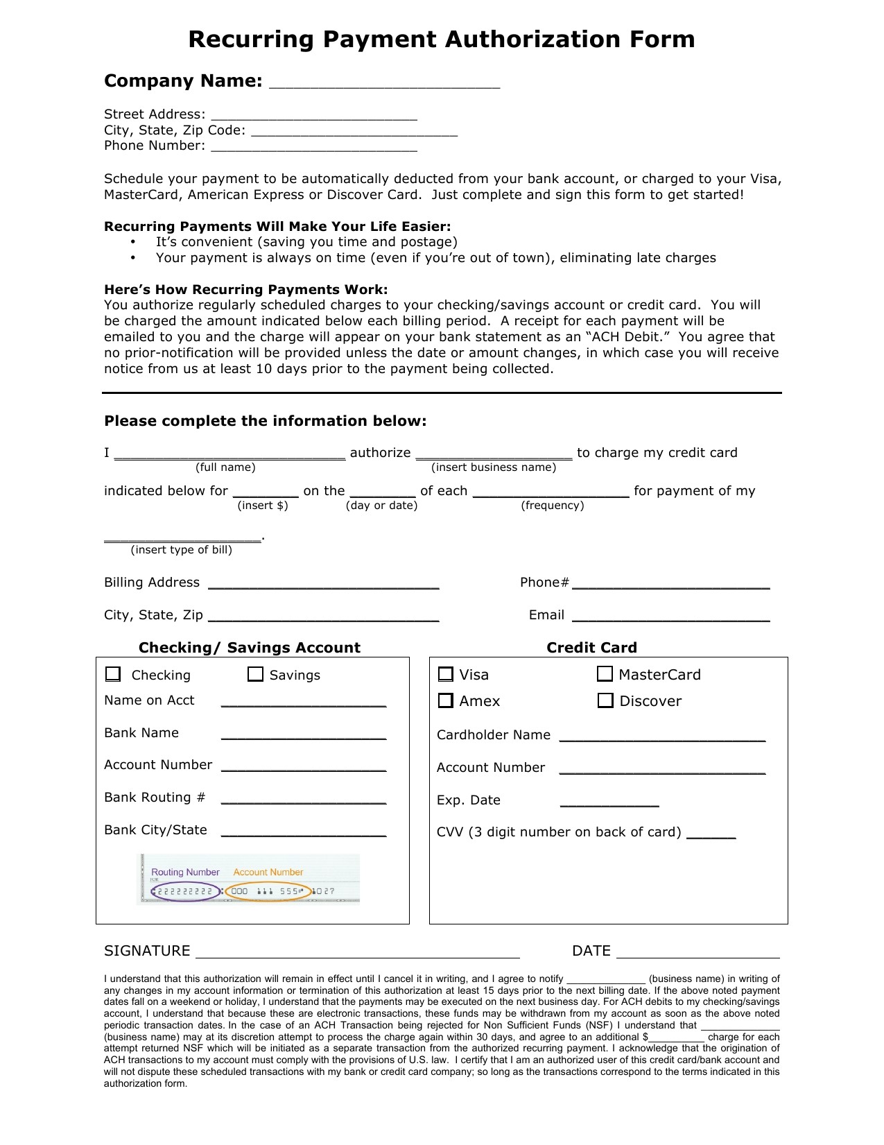 Ach Authorization Form For Business